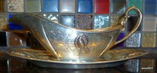 Antique Rw&s Wallace Sterling Silver Peacock Pattern Gravy Boat W Saucer
