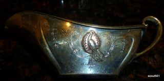 Antique RW&S Wallace Sterling Silver Peacock Pattern Gravy Boat W Saucer 6