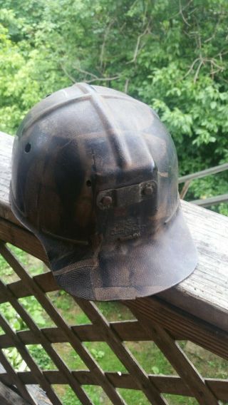Vintage Antique Msa Comfo Cap Helmet Hat Coal Miner " Low Vein " Tiger Stripe