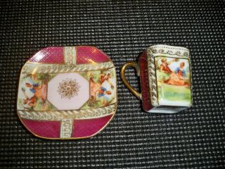 Miniature Cup And Saucer Victorian Couple Scene