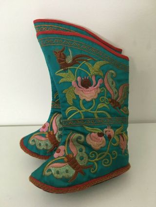 Late Qing Dynasty Chinese Silk Embriodery Boots / Shoes Guangxu