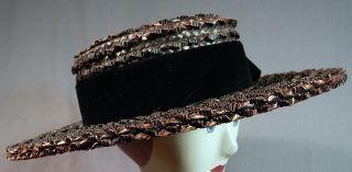 Vintage Edwardian Womens La Feoh Rednav Black Straw Large Wide Brim Boater Hat