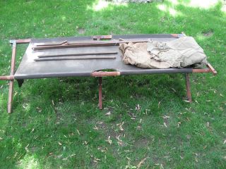 Wwii U.  S.  Army Cot With Mosquito Bar Frame,  And Netting.