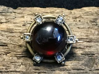 20k Vtg Pin Victorian Style With Diamonds Around Center Red Stone Garnet? 5.  10g