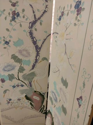Vintage white 4 Panel Screen Room Divider Carved Flowers,  Birds & Butterflies 2