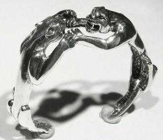 Big Vintage Signed 46.  8g 925 Sterling Silver 2 Fighting Panthers Bracelet 7 1/4 "