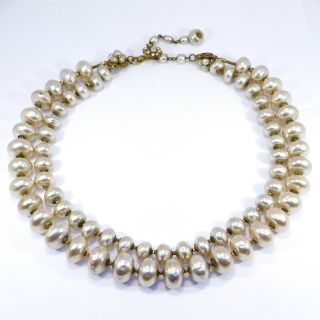 Miriam Haskell Double Strand Simulated Pearl Necklace With Fancy Clasp