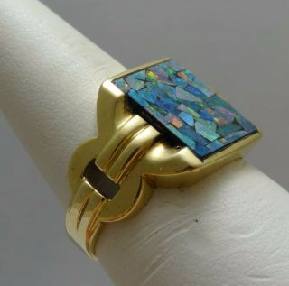 Antique Vintage Natural Multi - Stoned Opal Mens Ring 10k Yellow Gold