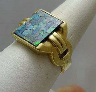 ANTIQUE VINTAGE NATURAL MULTI - STONED OPAL MENS RING 10K YELLOW GOLD 2