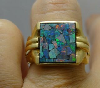 ANTIQUE VINTAGE NATURAL MULTI - STONED OPAL MENS RING 10K YELLOW GOLD 5