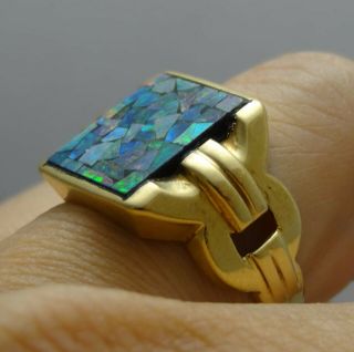 ANTIQUE VINTAGE NATURAL MULTI - STONED OPAL MENS RING 10K YELLOW GOLD 6