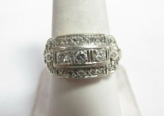 Highly Desirable 14k Solid White Gold Art Deco Natural Diamond Ring
