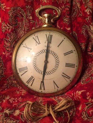 Vintage Mid Century United Giant Pocket Watch Wall Clock Bubble Glass Front