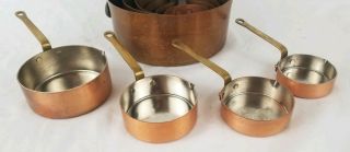 Vintage Antique Mid - Century French Unlined Copper Pots Pans Set,  Measuring Cups 3