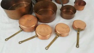 Vintage Antique Mid - Century French Unlined Copper Pots Pans Set,  Measuring Cups 6