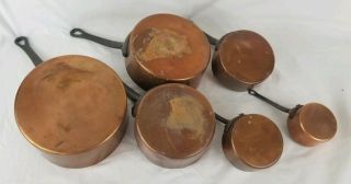 Vintage Antique Mid - Century French Unlined Copper Pots Pans Set,  Measuring Cups 7