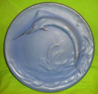 Catalina Island Pottery Uber Rare Marlin Plate 14.  5 Inches