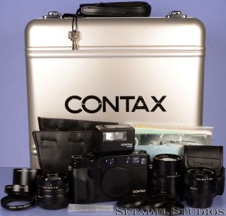 Contax G2 Black Camera Set,  28/45/90mm Lenses,  Flash,  Shades,  Case Rare