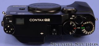 CONTAX G2 BLACK CAMERA SET,  28/45/90MM LENSES,  FLASH,  SHADES,  CASE RARE 5