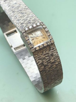 Rolex Precision Vintage Heavy 18k White Gold Factory Diamond Bezel Ladies Watch