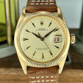 1964 Vintage Rolex Datejust 6305 Solid 18k Rose Pink Gold Ovettone Bubbleback