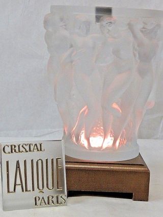 Large Vintage Lalique Crystal France Bacchantes Vase Signed Lalique France RARE 2
