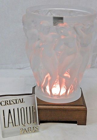 Large Vintage Lalique Crystal France Bacchantes Vase Signed Lalique France RARE 6