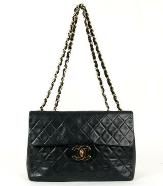 CHANEL Vintage Black Quilted Lambskin MAXI XL Logo Single Flap Bag GHW 2
