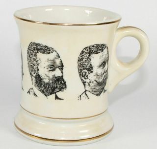 Mustache Cup " Bearded Men On Side " Gold White Vintage Look