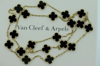 Van Cleef & Arpels Vintage Alhambra Necklace,  20 Onyx Motifs,  18k Yellow Gold