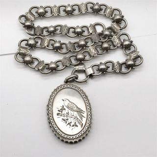 Antique Victorian Solid Silver Collar And Photo Locket Pendant And Necklace
