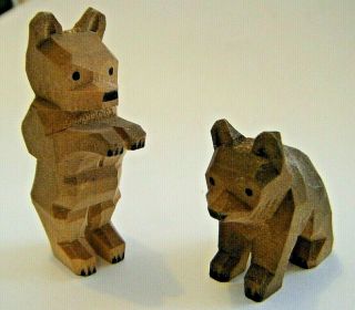 Small Pair Vintage Mcm Hand Carved Wood Henning Bears Norway