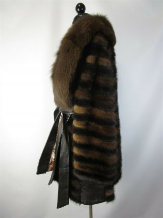 Vintage Rosendorf / Evans Chocolate Brown Real Mink Fur Tie Front Coat w Pockets 4