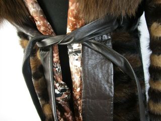 Vintage Rosendorf / Evans Chocolate Brown Real Mink Fur Tie Front Coat w Pockets 7