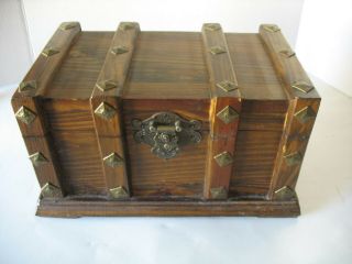 Vintage Treasure Chest Stash Box Dark Wood Metal Trim And Studs