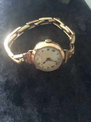 Vintage 9ct Gold Ladies Watch Swiss Movement Strap Also 9ct Gold Over 20g