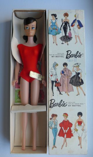 Nrfb/mib Vintage Brunette Swirl Barbie Stock 850 Circa 1963
