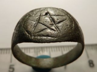 3780 Ancient Roman Bronze Ring With A Pentagram 18 Mm.