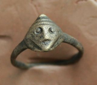 Ancient Roman Bronze Ring,  With Head Of God,  D = 20mm,  3.  1gr.