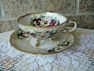 Vintage Royal Halsey Very Fine Gold Footed Cup And Saucer