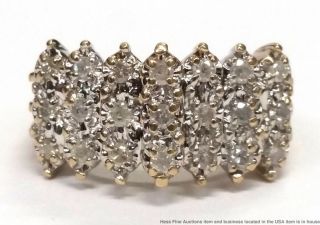 Cool Multi Row Diamond 14k Yellow Gold Vintage Ladies Pyramid Ring Size 6.  25