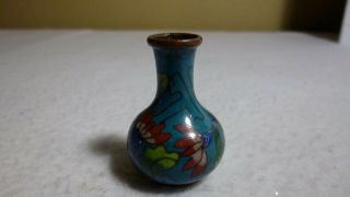 Vintage / Antique Miniature Cloisonné Vase - Blue W Colored Flowers - Oriental