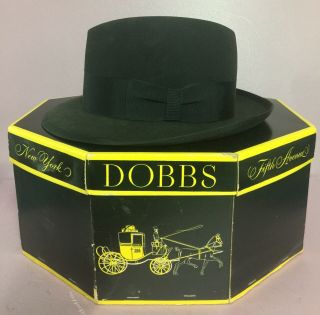 Vintage Dobbs Fifth Avenue Black Felt Fedora Hat 7 1/4 Long Oval Men’s & Box