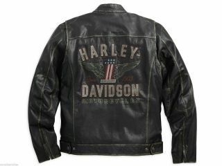 Harley Davidson Mens Longway Wings 1 Vintage Black Leather Jacket M L 98089 - 15vm