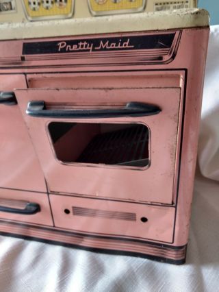 Marx Pretty Maid Toy Oven Range Stove Kitchen Tin Litho Pink Large 1950s VTG 3