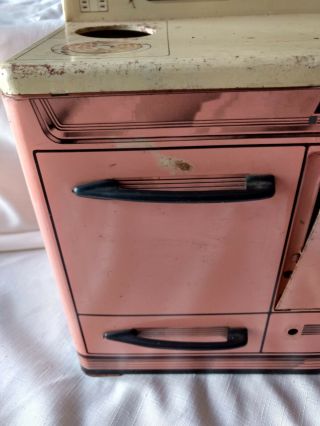 Marx Pretty Maid Toy Oven Range Stove Kitchen Tin Litho Pink Large 1950s VTG 4
