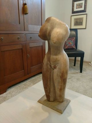 Vintage Hand Carved Wood Nude Woman Female 20 " Torso Statue Carving
