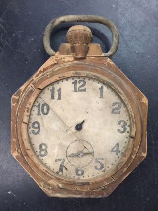 Antique Carved Wood Sign Chronometer Pocket Watch Advertising Display Wall Clock