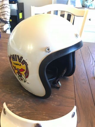 Vintage 1968 - Bell Toptex - Motorcycle Helmet - Size 7 - 1/4 With Visor