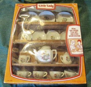 Vintage 19 Pc.  Toy China Tea Set W/wood Hutch - Jaymar No.  7083